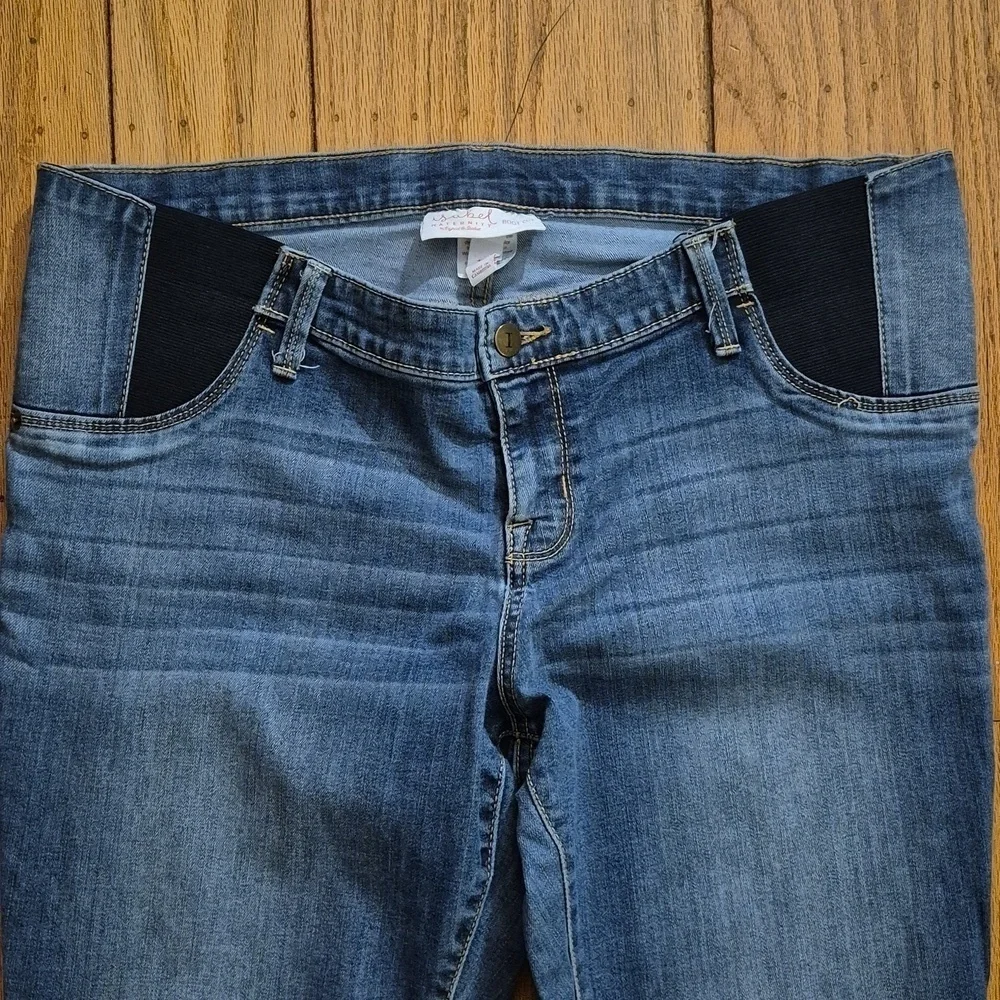 Ingrid & Isabel Under Belly High-Rise Denim Flare Maternity Jeans Sz M